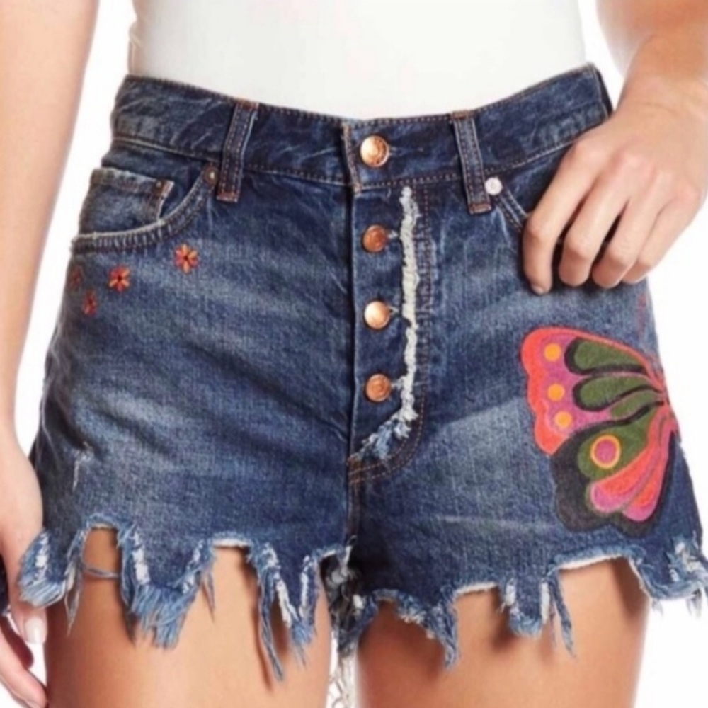 Free People Butterfly Denim Cut Off Shorts